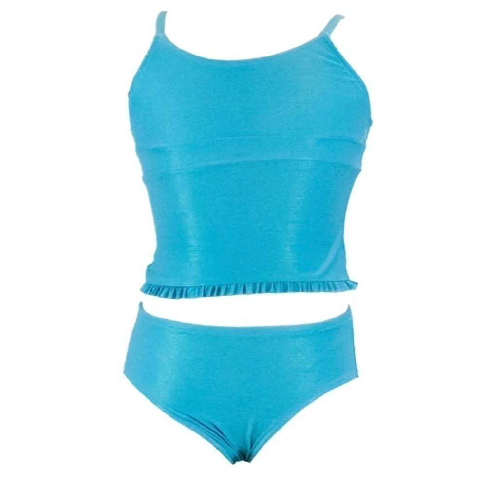 NWT Florence Eiseman Shimmer Stripe Aqua Tankini Size 7 - Picture 3 of 3